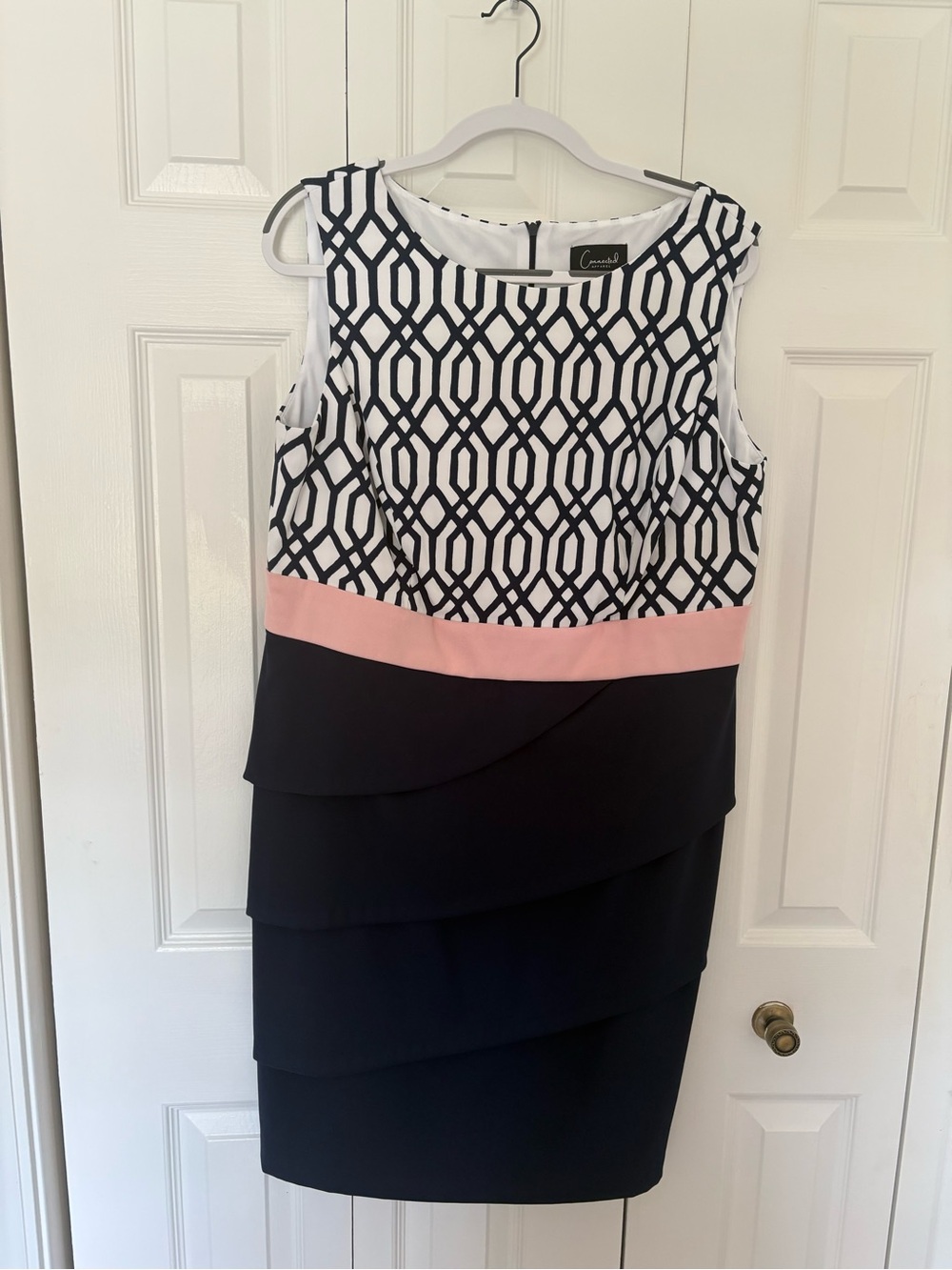 connected apparel Navy, White & Pink Sleeveless Tiered Sheath Dress